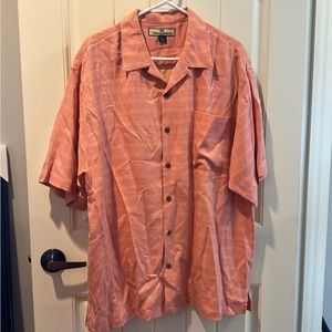 Tommy Bahama Shirt Men's Large Peach Short Sleeve Button Front 100% Silk